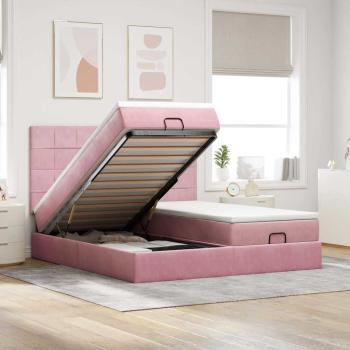 ARDEBO.de - Ottoman-Bett mit Matratzen & LEDs Rosa 160x200 cm Samt