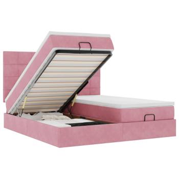 Ottoman-Bett mit Matratzen & LEDs Rosa 160x200 cm Samt