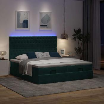 Ottoman-Bett mit Matratzen & LEDs Dunkelgrün 160x200 cm Samt