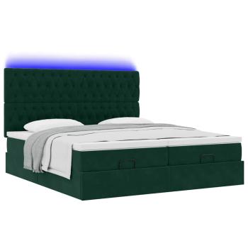 Ottoman-Bett mit Matratzen & LEDs Dunkelgrün 160x200 cm Samt
