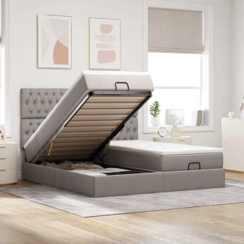 ARDEBO.de - Ottoman-Bett mit Matratzen & LEDs Taupe 180x200 cm Stoff