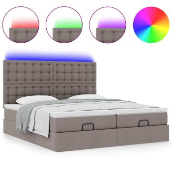 Ottoman-Bett mit Matratzen & LEDs Taupe 180x200 cm Stoff