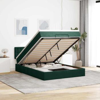 ARDEBO.de - Ottoman-Bett mit Matratze & LEDs Dunkelgrün 140x190 cm Samt