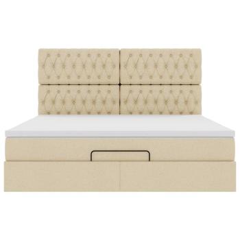 Ottoman-Bett mit Matratze & LEDs Creme 160x200 cm Stoff