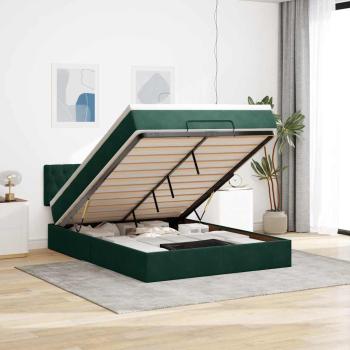 ARDEBO.de - Ottoman-Bett mit Matratze & LEDs Dunkelgrün 140x190 cm Samt