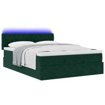 Ottoman-Bett mit Matratze & LEDs Dunkelgrün 140x190 cm Samt