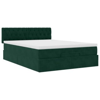 Ottoman-Bett mit Matratze & LEDs Dunkelgrün 140x190 cm Samt