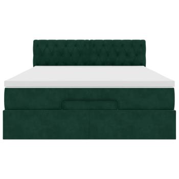 Ottoman-Bett mit Matratze & LEDs Dunkelgrün 140x190 cm Samt
