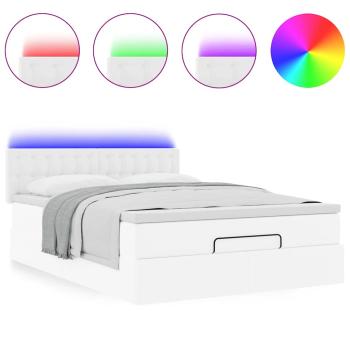 Ottoman-Bett mit Matratzen & LEDs Reinweiß 140x190cm Kunstleder