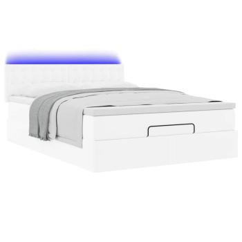 Ottoman-Bett mit Matratzen & LEDs Reinweiß 140x190cm Kunstleder