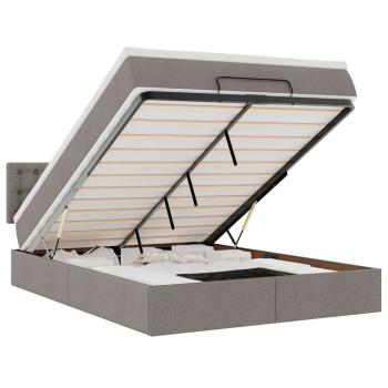 Ottomanische Bett mit Matratze & LEDs Taupe 140x190 cm Stoff