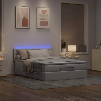 Ottomanische Bett mit Matratze & LEDs Taupe 140x190 cm Stoff
