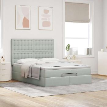 Ottoman-Bett mit Matratzen Hellgrau 140x190 cm Samt