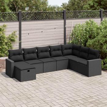 ARDEBO.de - 8-tlg. Garten-Sofagarnitur mit Kissen Schwarz Poly Rattan