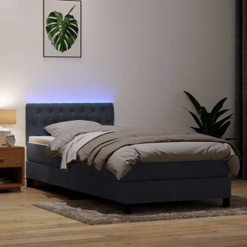 ARDEBO.de - Boxspringbett mit Matratze & LED Dunkelgrau 80x210 cm Samt