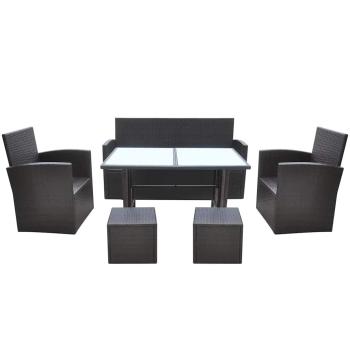 6-tlg. Garten-Essgruppe mit Kissen Poly Rattan Braun