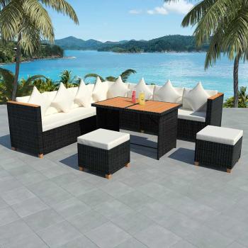 ARDEBO.de - 7-tlg. Garten-Lounge-Set mit Auflagen Poly Rattan Schwarz