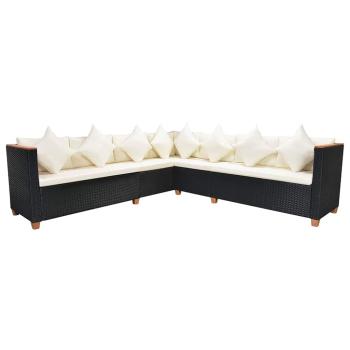 7-tlg. Garten-Lounge-Set mit Auflagen Poly Rattan Schwarz