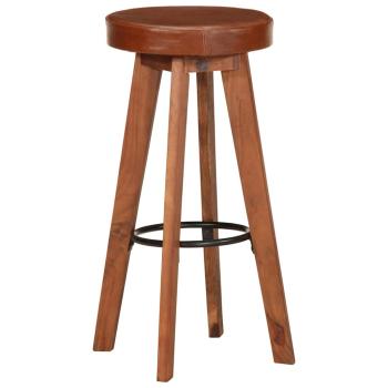 Barhocker 2 Stk. Echtleder und Akazien-Massivholz