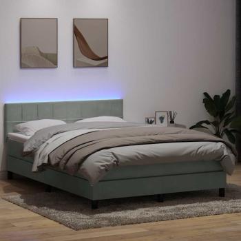 ARDEBO.de - Boxspringbett mit Matratze & LED Hellgrau 160x210 cm Samt