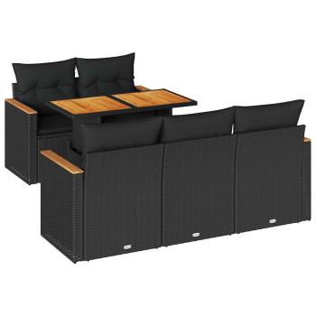 6-tlg. Garten-Sofagarnitur mit Kissen Schwarz Poly Rattan