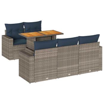 6-tlg. Garten-Sofagarnitur mit Kissen Grau Poly Rattan