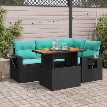 ARDEBO.de - 5-tlg. Garten-Sofagarnitur mit Kissen Schwarz Poly Rattan