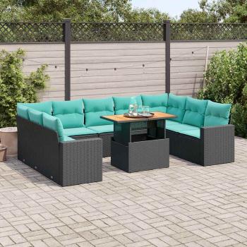 ARDEBO.de - 10-tlg. Garten-Sofagarnitur mit Kissen Schwarz Poly Rattan