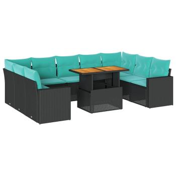 10-tlg. Garten-Sofagarnitur mit Kissen Schwarz Poly Rattan