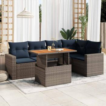 ARDEBO.de - 6-tlg. Garten-Sofagarnitur mit Kissen Grau Poly Rattan