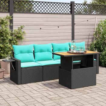ARDEBO.de - 5-tlg. Garten-Sofagarnitur mit Kissen Schwarz Poly Rattan