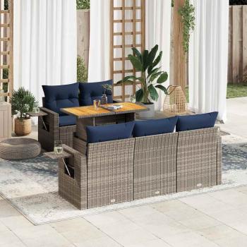 ARDEBO.de - 6-tlg. Garten-Sofagarnitur mit Kissen Grau Poly Rattan