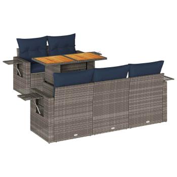 6-tlg. Garten-Sofagarnitur mit Kissen Grau Poly Rattan
