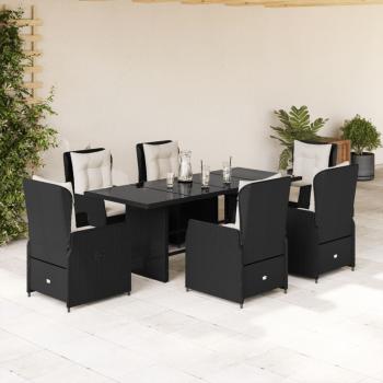 ARDEBO.de - 7-tlg. Garten-Essgruppe mit Kissen Schwarz Poly Rattan
