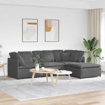 ARDEBO.de - Modulares Sofa mit Fußhocker Kissen Cordstoff Dunkelgrau