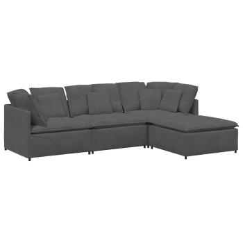 Modulares Sofa mit Fußhocker Kissen Cordstoff Dunkelgrau