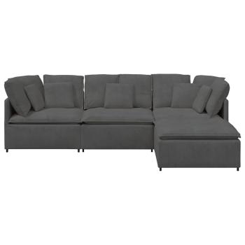 Modulares Sofa mit Fußhocker Kissen Cordstoff Dunkelgrau