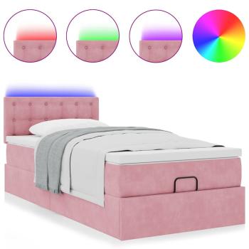 Ottomane Bett mit Matratze & LEDs Rosa 80x200 cm Samt