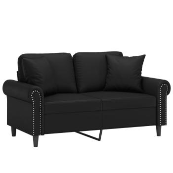 2-Sitzer-Sofa mit Zierkissen Schwarz 120 cm Kunstleder