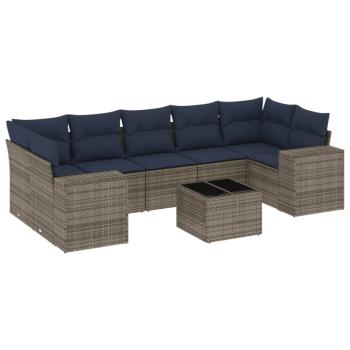 8-teiliges Gartensofa-Set mit Kissen, grau, Polyrattan