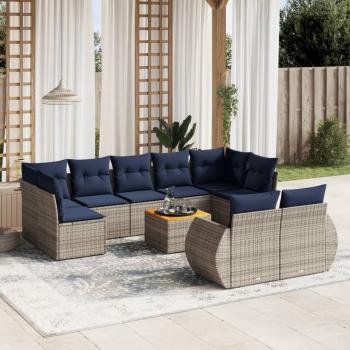 ARDEBO.de - 10-teiliges Gartensofa-Set mit Kissen, grau, Polyrattan