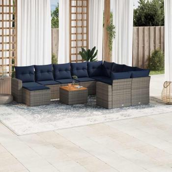 ARDEBO.de - 11-teiliges Gartensofa-Set mit Kissen, grau, Polyrattan