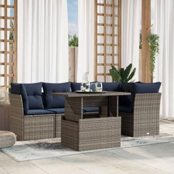 ARDEBO.de - 6-teiliges Gartensofa-Set mit Kissen, grau, Polyrattan