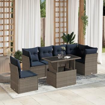 ARDEBO.de - 7-teiliges Gartensofa-Set mit Kissen, grau, Polyrattan