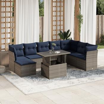 ARDEBO.de - 9-teiliges Gartensofa-Set mit Kissen, grau, Polyrattan