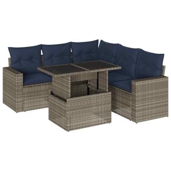 6-teiliges Gartensofa-Set mit Kissen, grau, Polyrattan