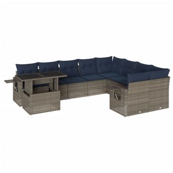 10-teiliges Gartensofa-Set mit Kissen, grau, Polyrattan