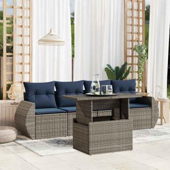ARDEBO.de - 5-teiliges Gartensofa-Set mit Kissen, grau, Polyrattan