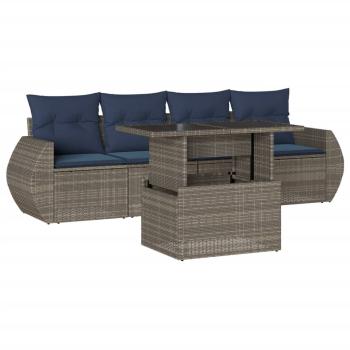 5-teiliges Gartensofa-Set mit Kissen, grau, Polyrattan