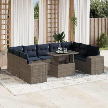 ARDEBO.de - 10-teiliges Gartensofa-Set mit Kissen, grau, Polyrattan
